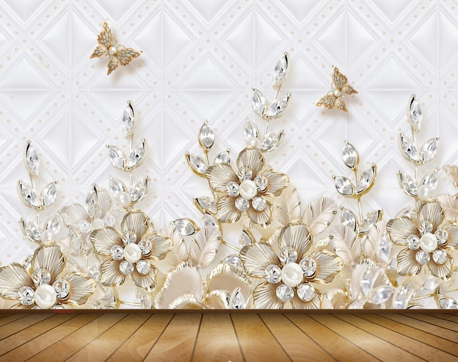 Avikalp MWZ0923 White Golden Flowers Butterflies 3D HD Wallpaper Avikalp MWZ0923 White Golden Flowers Butterflies 3D HD Wallpaper