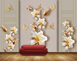 Avikalp MWZ0924 White Golden Flowers Butterflies 3D HD Wallpaper Avikalp MWZ0924 White Golden Flowers Butterflies 3D HD Wallpaper