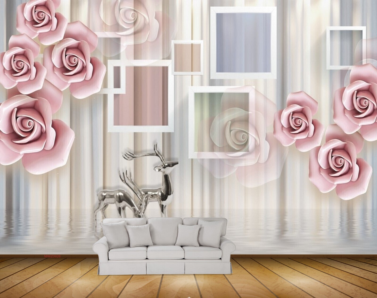 Avikalp MWZ0926 Pink White Flowers Deers 3D HD Wallpaper Avikalp MWZ0926 Pink White Flowers Deers 3D HD Wallpaper