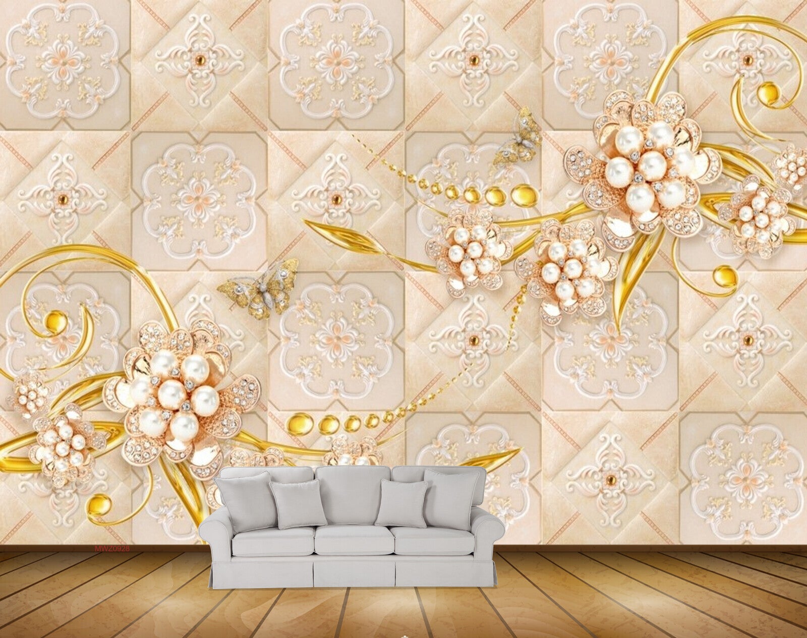 Avikalp MWZ0928 Peach Golden Flowers Butterflies 3D HD Wallpaper Avikalp MWZ0928 Peach Golden Flowers Butterflies 3D HD Wallpaper