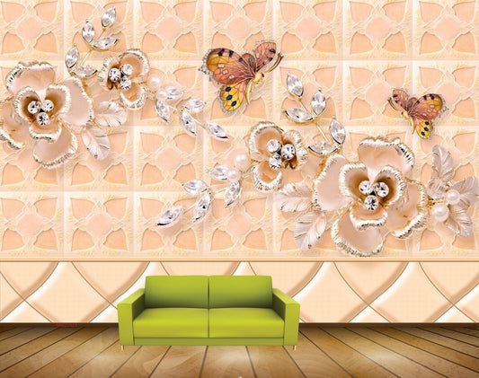 Avikalp MWZ0929 White Flowers Butterflies HD Wallpaper
