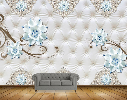 Avikalp MWZ0930 White Blue Flowers HD Wallpaper