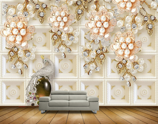 Avikalp MWZ0933 Peacock Pink White Flowers HD Wallpaper