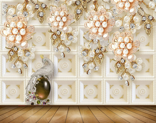 Avikalp MWZ0933 Peacock Pink White Flowers 3D HD Wallpaper