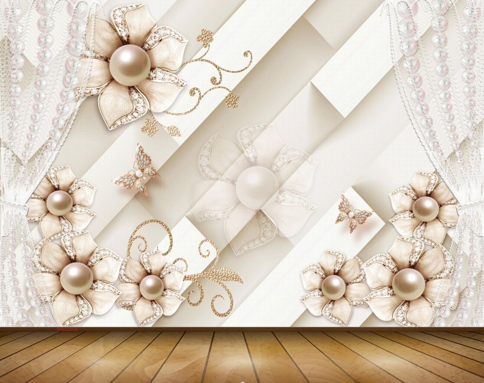 Avikalp MWZ0936 White Golden Flowers Butterflies 3D HD Wallpaper Avikalp MWZ0936 White Golden Flowers Butterflies 3D HD Wallpaper