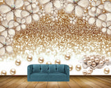 Avikalp MWZ0937 White Golden Pearls Flowers 3D HD Wallpaper Avikalp MWZ0937 White Golden Pearls Flowers 3D HD Wallpaper