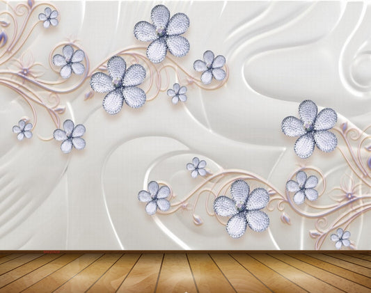 Avikalp MWZ0938 Violet White Flowers 3D HD Wallpaper