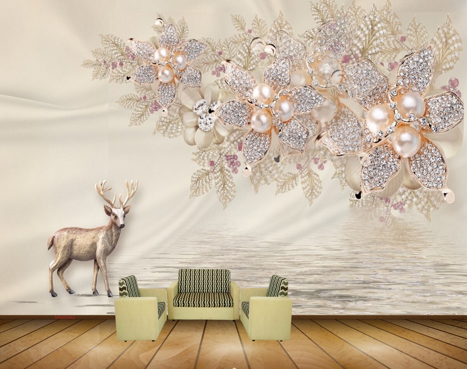 Avikalp MWZ0942 Deer White Golden Flowers 3D HD Wallpaper Avikalp MWZ0942 Deer White Golden Flowers 3D HD Wallpaper