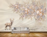 Avikalp MWZ0942 Deer White Golden Flowers 3D HD Wallpaper Avikalp MWZ0942 Deer White Golden Flowers 3D HD Wallpaper