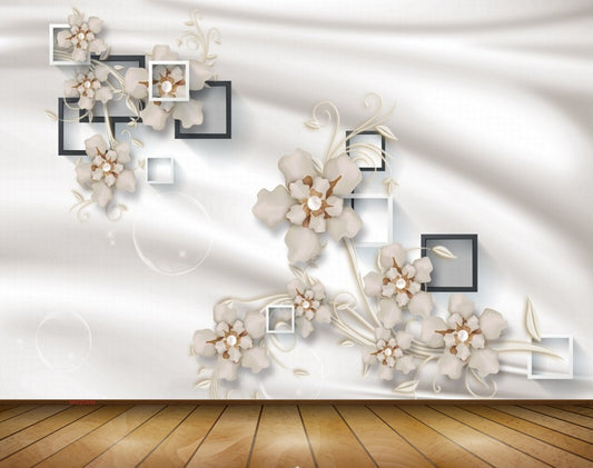 Avikalp MWZ0946 White Flowers Leaves 3D HD Wallpaper
