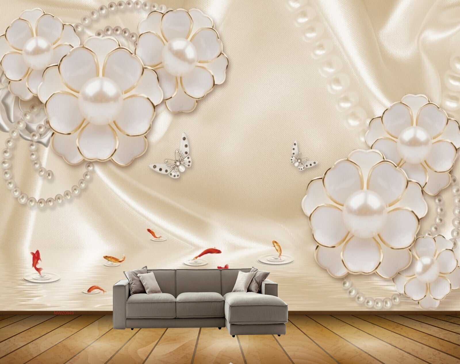Avikalp MWZ0949 White Flowers Butterflies Fishes 3D HD Wallpaper Avikalp MWZ0949 White Flowers Butterflies Fishes 3D HD Wallpaper
