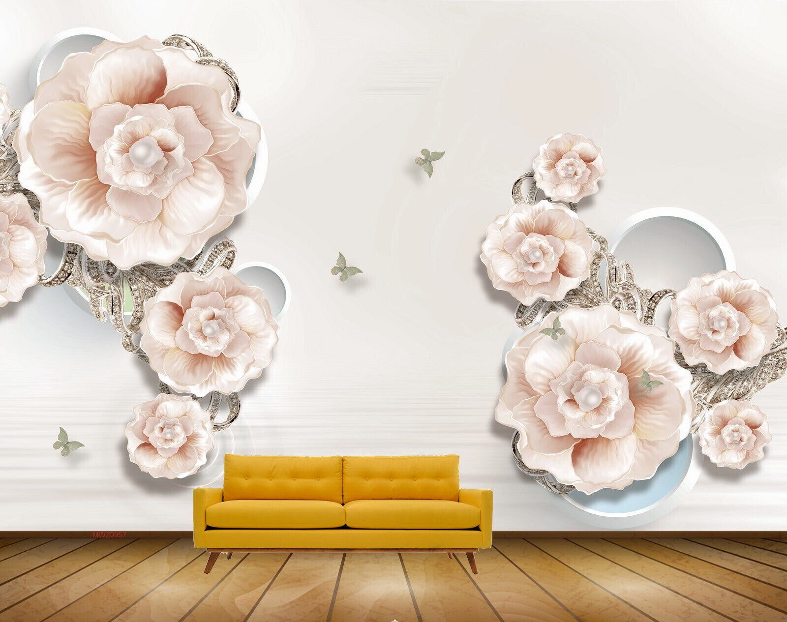 Avikalp MWZ0957 Peach White Flowers Butterflies 3D HD Wallpaper Avikalp MWZ0957 Peach White Flowers Butterflies 3D HD Wallpaper