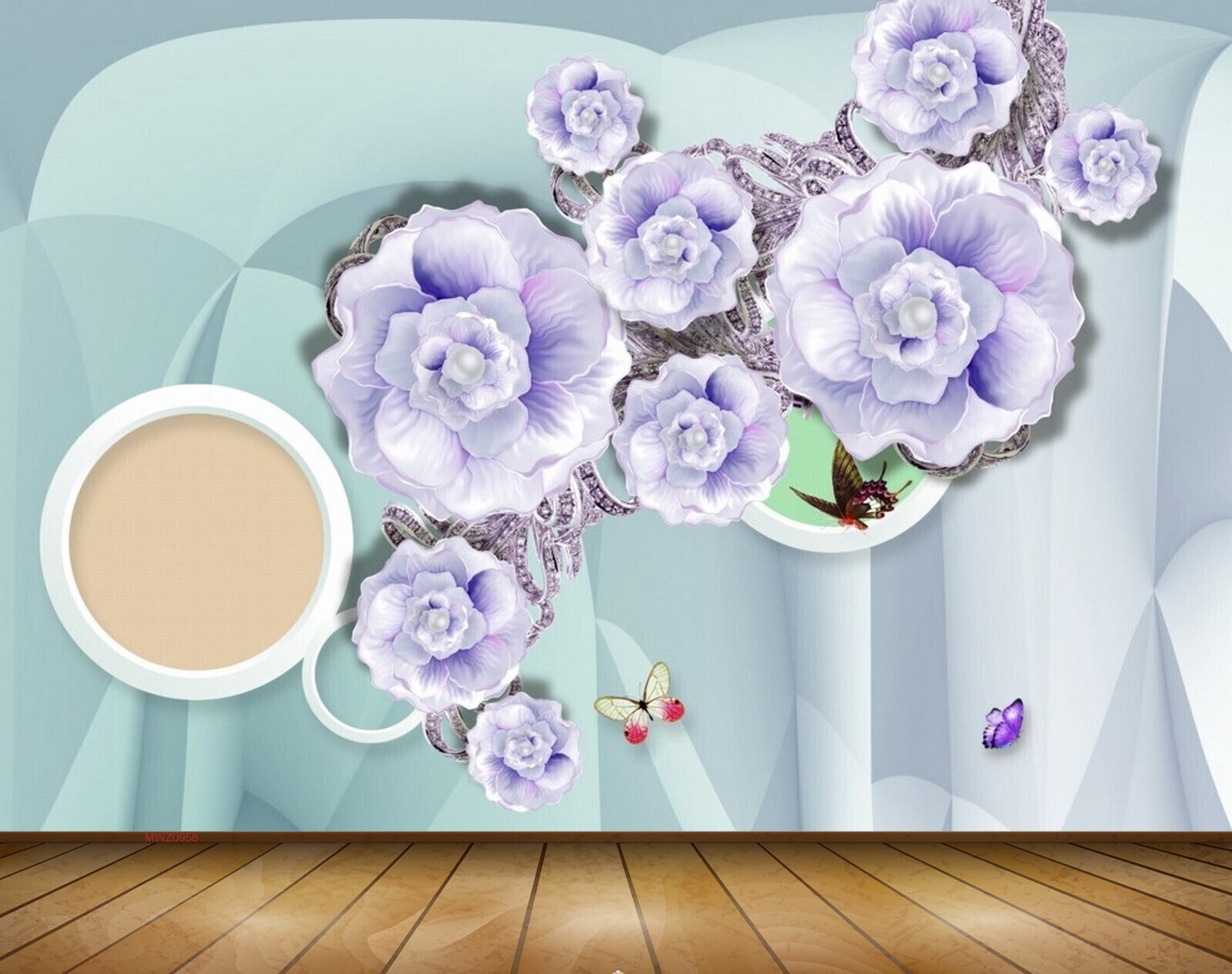 Avikalp MWZ0958 White Purple Flowers Butterflies 3D HD Wallpaper Avikalp MWZ0958 White Purple Flowers Butterflies 3D HD Wallpaper