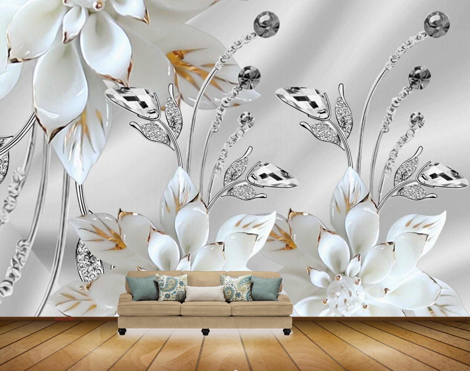 Avikalp MWZ0961 White Flowers Leaves 3D HD Wallpaper Avikalp MWZ0961 White Flowers Leaves 3D HD Wallpaper