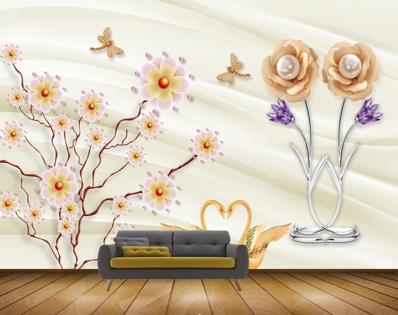 Avikalp MWZ0964 White Flowers Cranes Flies 3D HD Wallpaper Avikalp MWZ0964 White Flowers Cranes Flies 3D HD Wallpaper