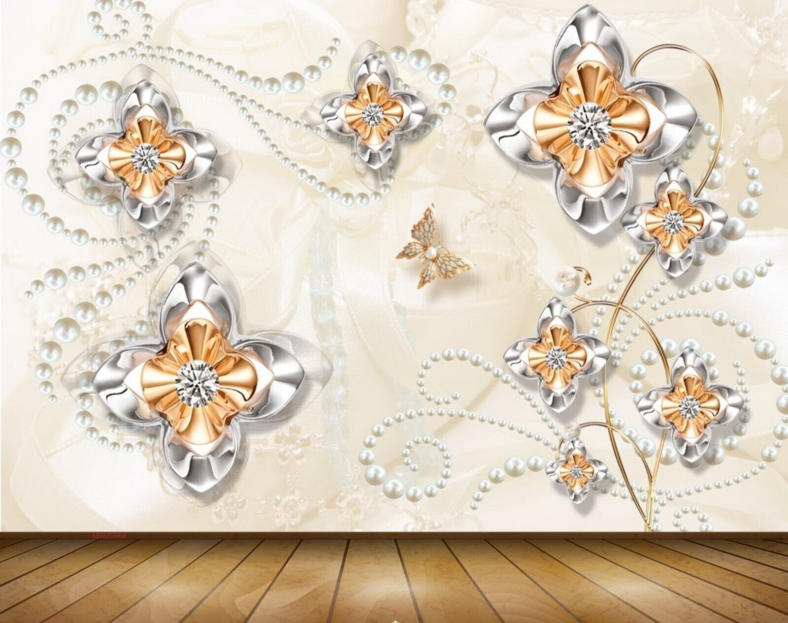 Avikalp MWZ0966 Silver Golden Flowers Butterflies 3D HD Wallpaper Avikalp MWZ0966 Silver Golden Flowers Butterflies 3D HD Wallpaper