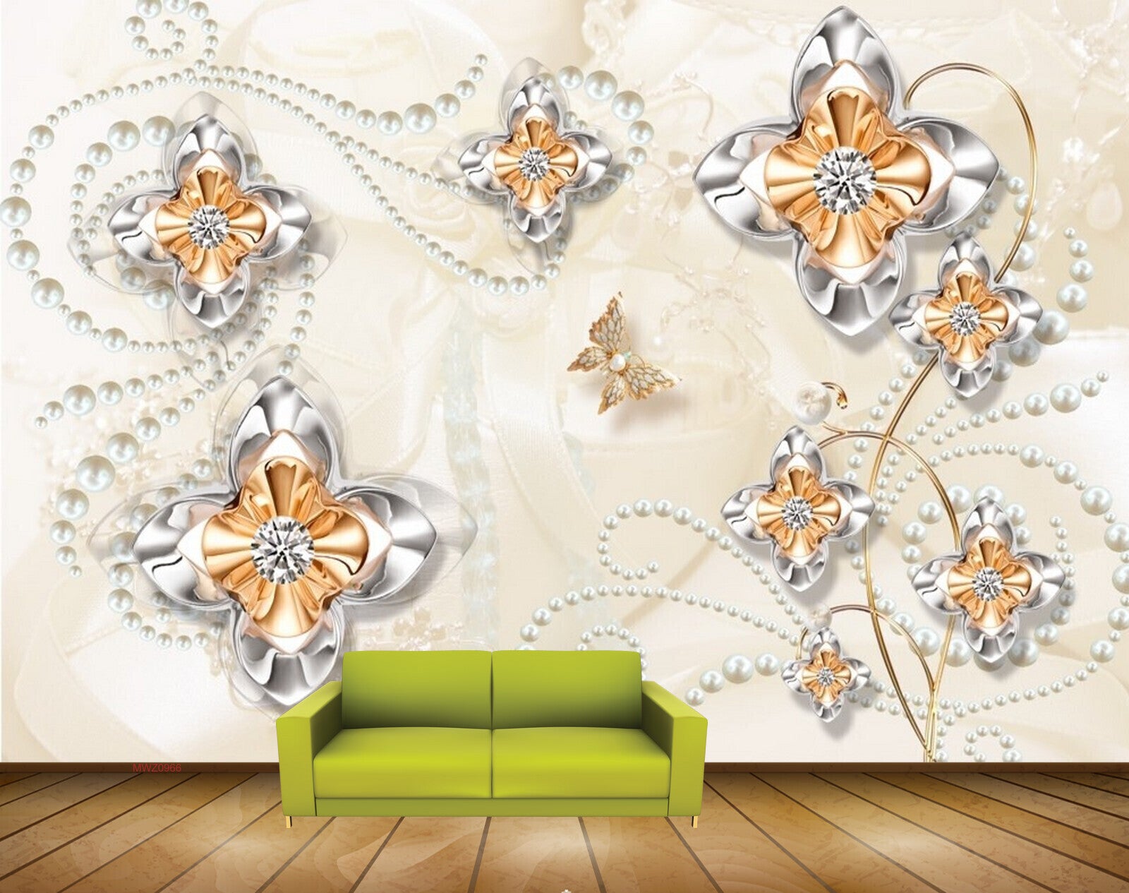 Avikalp MWZ0966 Silver Golden Flowers Butterflies 3D HD Wallpaper Avikalp MWZ0966 Silver Golden Flowers Butterflies 3D HD Wallpaper