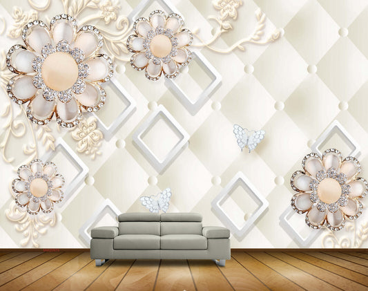 Avikalp MWZ0975 White Flowers Butterflies HD Wallpaper