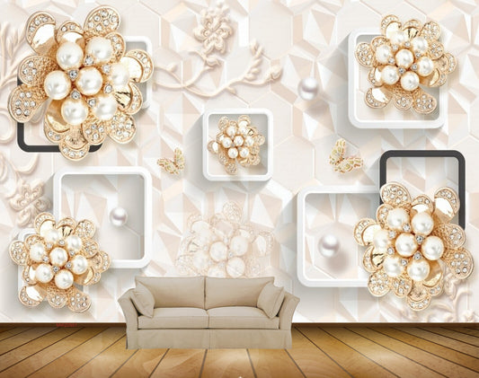 Avikalp MWZ0981 White Golden Flowers HD Wallpaper