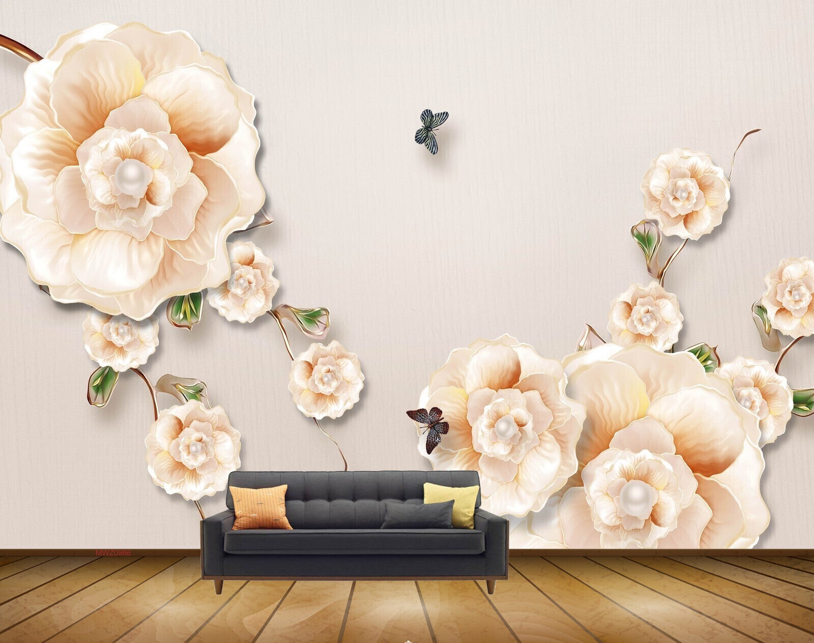 Avikalp MWZ0986 White Orange Flowers Butterflies 3D HD Wallpaper Avikalp MWZ0986 White Orange Flowers Butterflies 3D HD Wallpaper