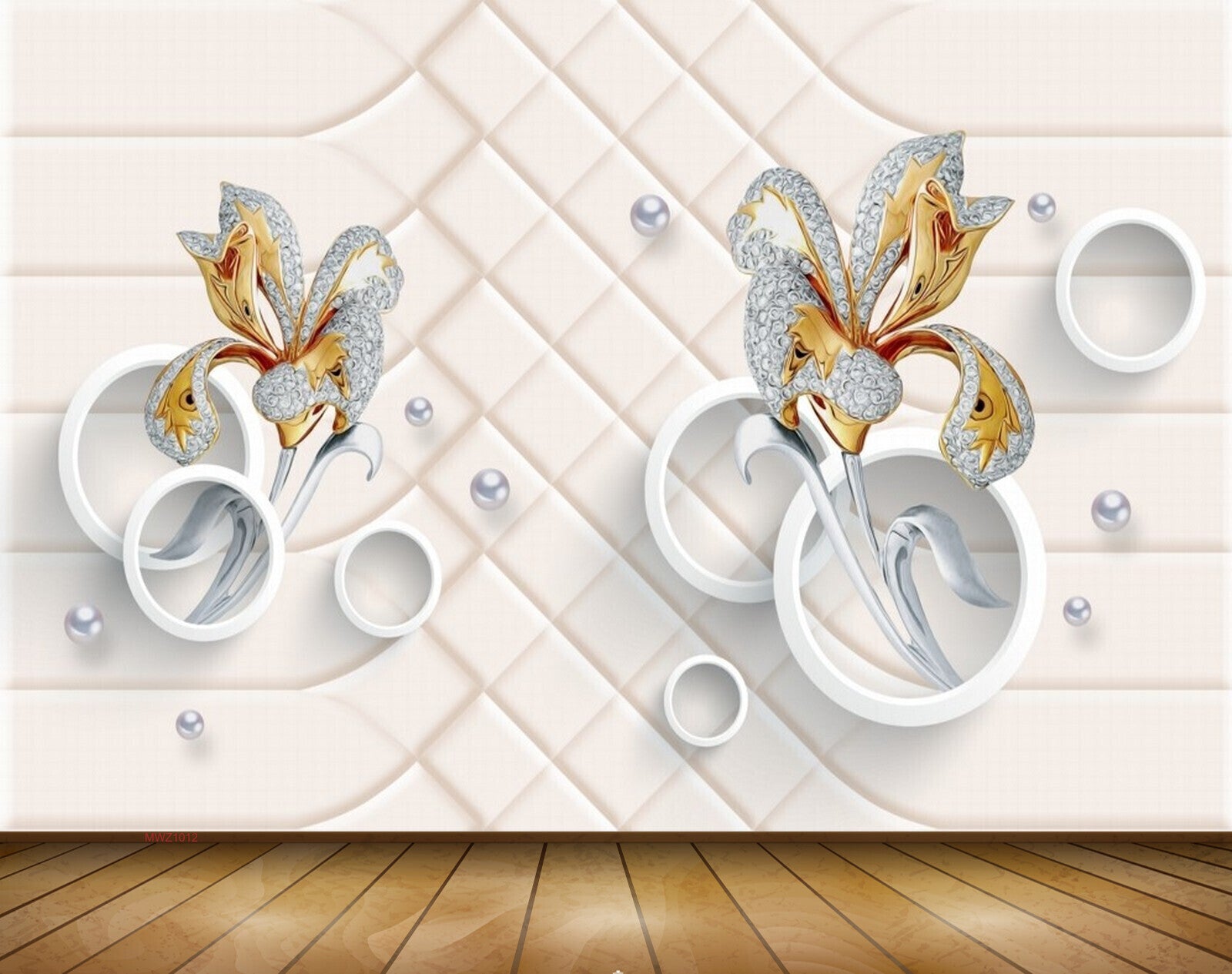 Avikalp MWZ1012 White Golden Flowers 3D HD Wallpaper Avikalp MWZ1012 White Golden Flowers 3D HD Wallpaper