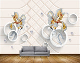 Avikalp MWZ1012 White Golden Flowers 3D HD Wallpaper Avikalp MWZ1012 White Golden Flowers 3D HD Wallpaper
