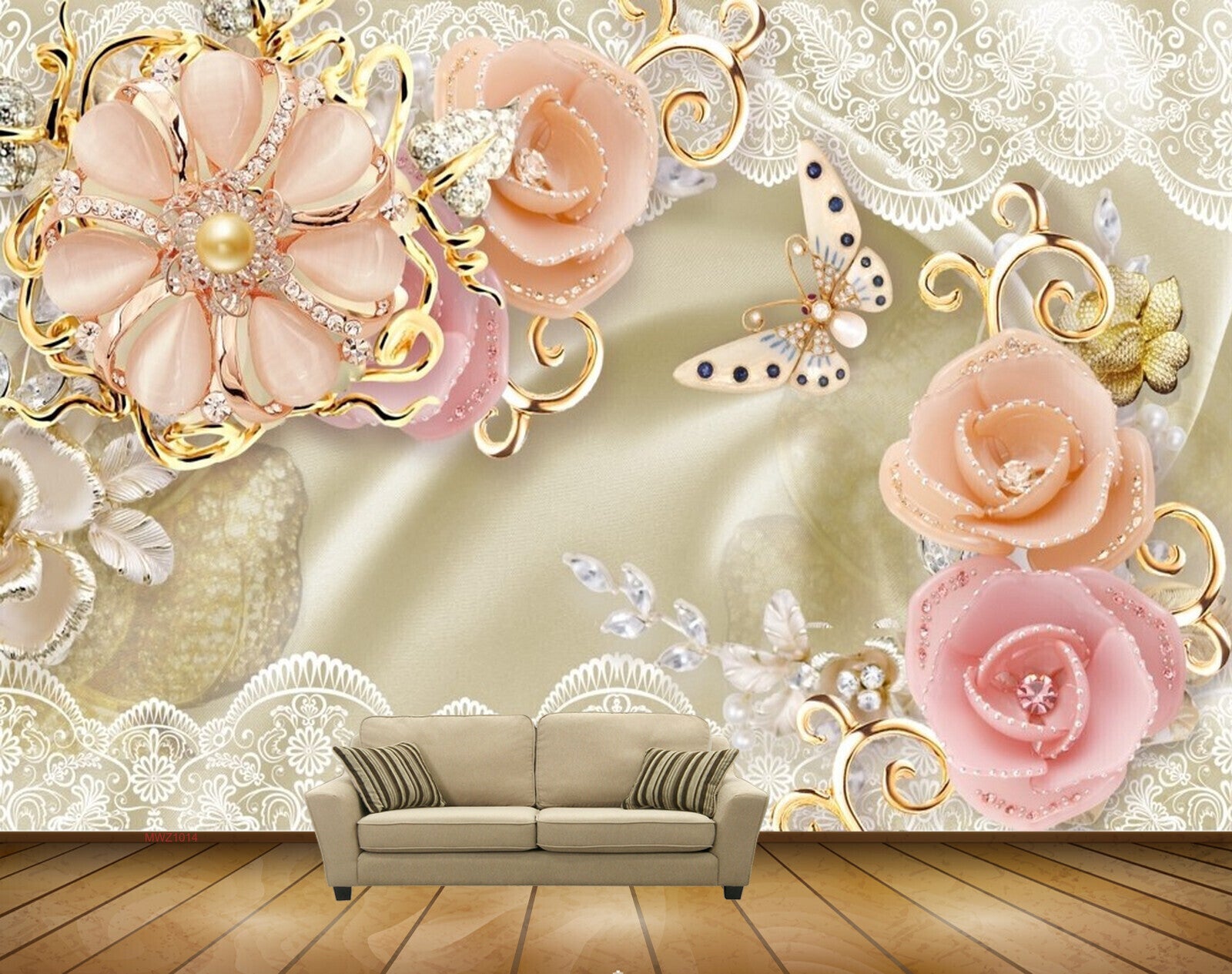 Avikalp MWZ1014 Peach Flowers Butterflies 3D HD Wallpaper Avikalp MWZ1014 Peach Flowers Butterflies 3D HD Wallpaper