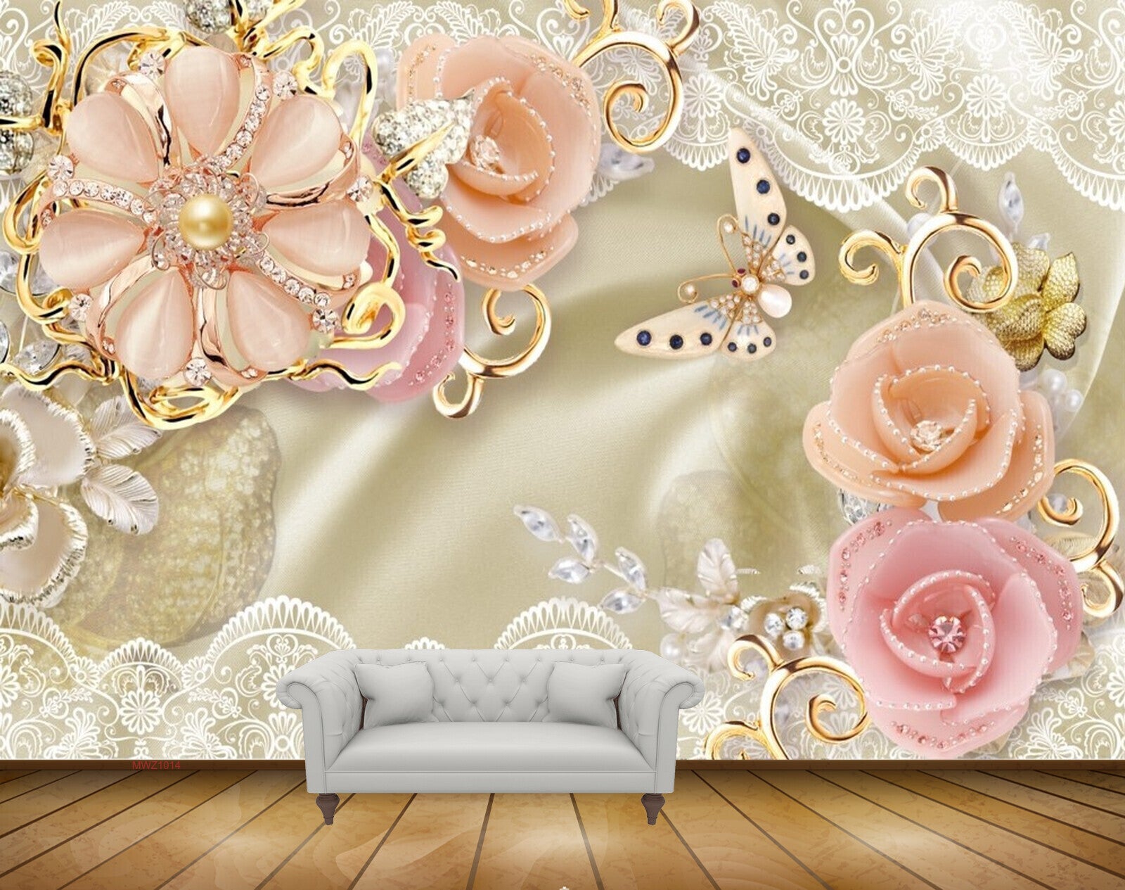 Avikalp MWZ1014 Peach Flowers Butterflies 3D HD Wallpaper Avikalp MWZ1014 Peach Flowers Butterflies 3D HD Wallpaper