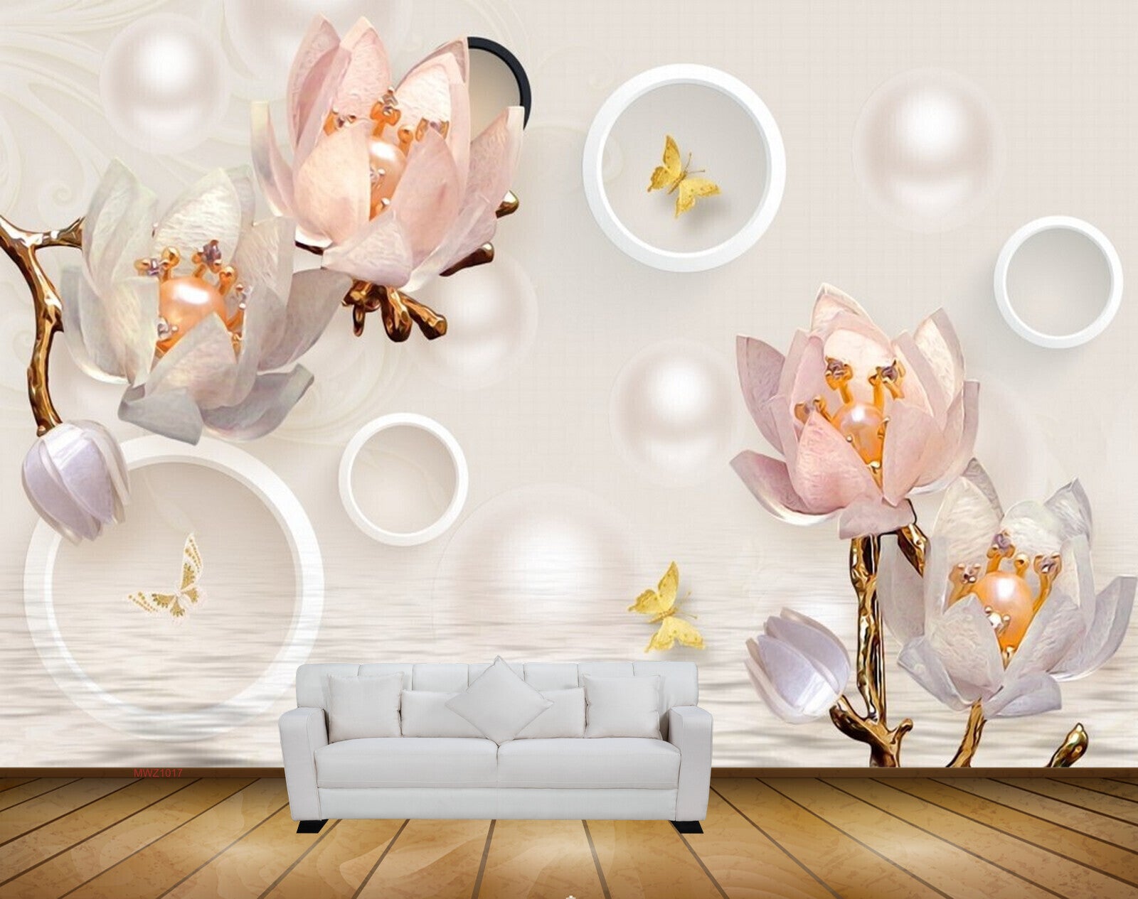 Avikalp MWZ1017 Peach White Flowers Butterflies 3D HD Wallpaper Avikalp MWZ1017 Peach White Flowers Butterflies 3D HD Wallpaper