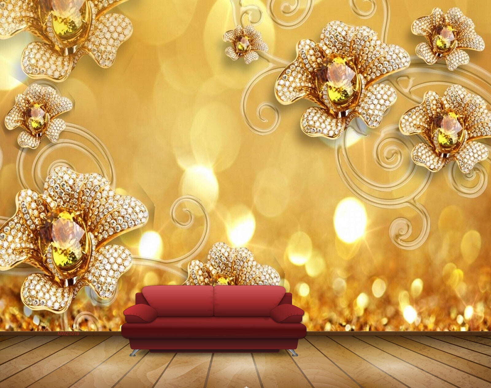Avikalp MWZ1019 Gold Flowers 3D HD Wallpaper Avikalp MWZ1019 Gold Flowers 3D HD Wallpaper