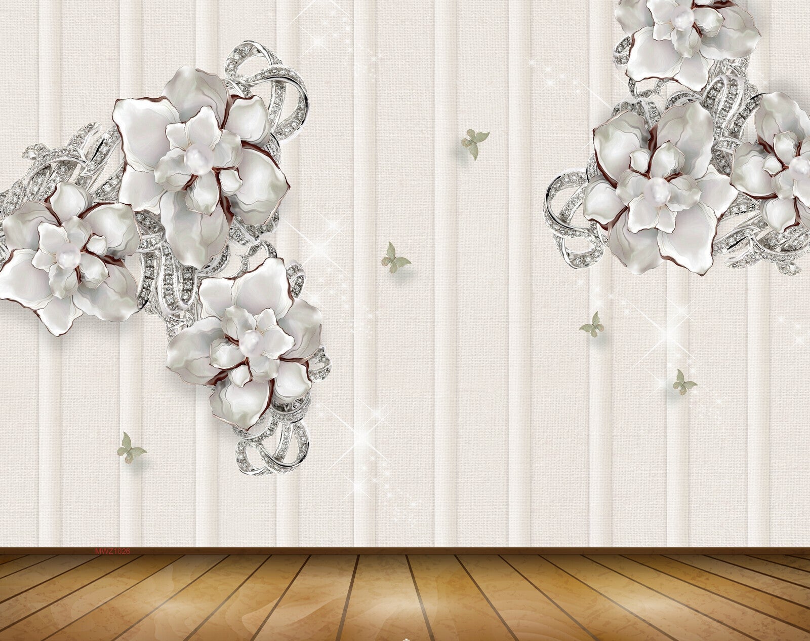 Avikalp MWZ1026 Silver Flowers Butterflies 3D HD Wallpaper Avikalp MWZ1026 Silver Flowers Butterflies 3D HD Wallpaper