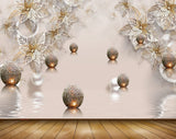 Avikalp MWZ1032 White Golden Flowers Leaves 3D HD Wallpaper Avikalp MWZ1032 White Golden Flowers Leaves 3D HD Wallpaper