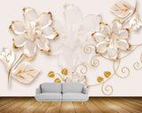 Avikalp MWZ1048 White Golden Flowers Leaves 3D HD Wallpaper Avikalp MWZ1048 White Golden Flowers Leaves 3D HD Wallpaper