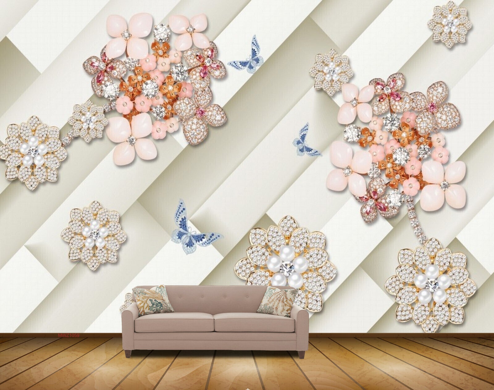 Avikalp MWZ1059 Peach Flowers Butterflies 3D HD Wallpaper Avikalp MWZ1059 Peach Flowers Butterflies 3D HD Wallpaper