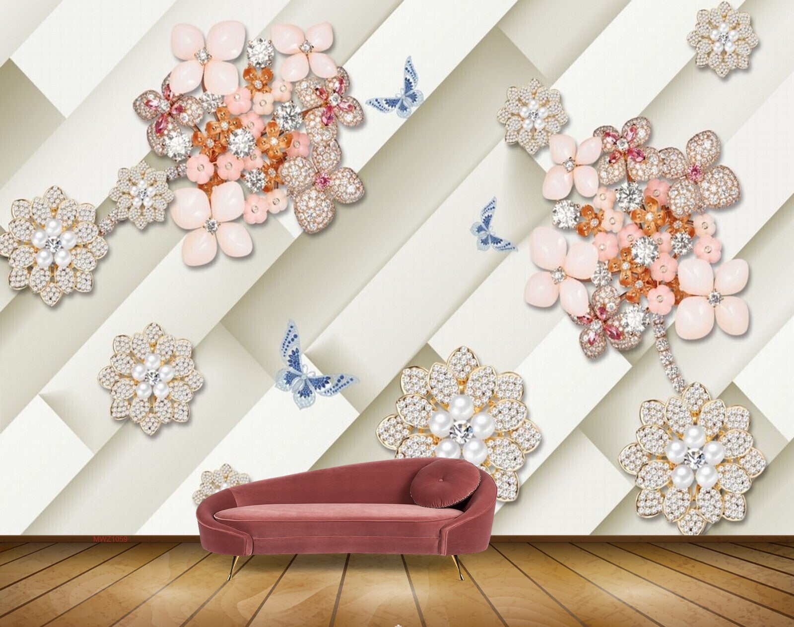 Avikalp MWZ1059 Peach Flowers Butterflies 3D HD Wallpaper Avikalp MWZ1059 Peach Flowers Butterflies 3D HD Wallpaper