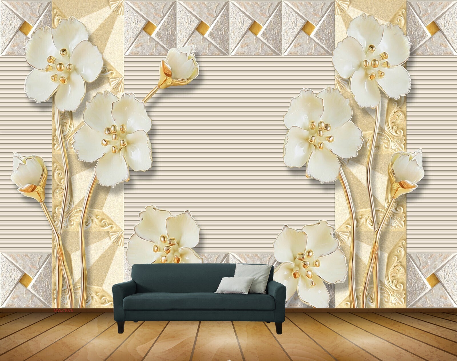 Avikalp MWZ1078 White Goldden Flowers HD Wallpaper Avikalp MWZ1078 White Goldden Flowers HD Wallpaper