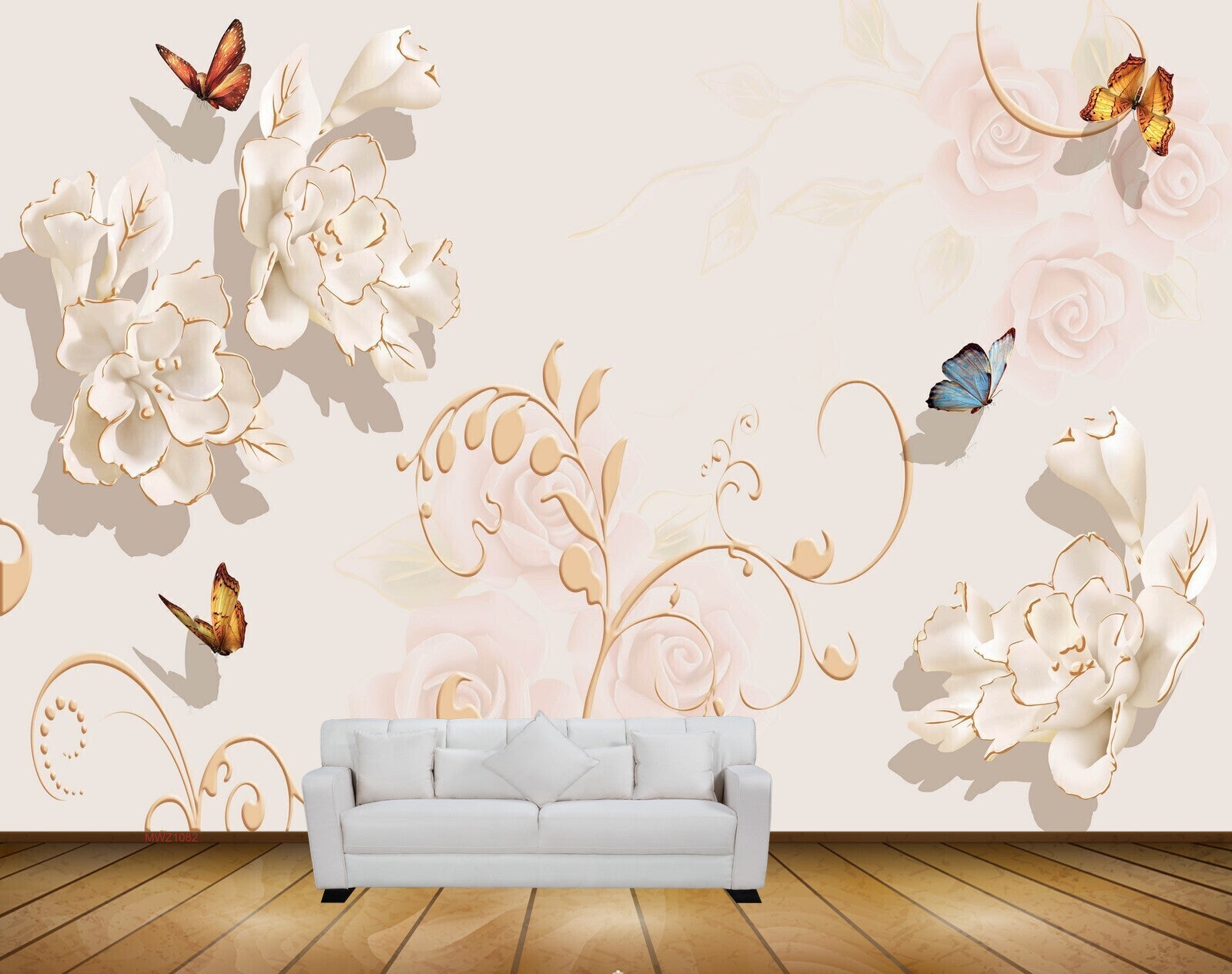 Avikalp MWZ1082 White Flowers Butterflies 3D HD Wallpaper Avikalp MWZ1082 White Flowers Butterflies 3D HD Wallpaper