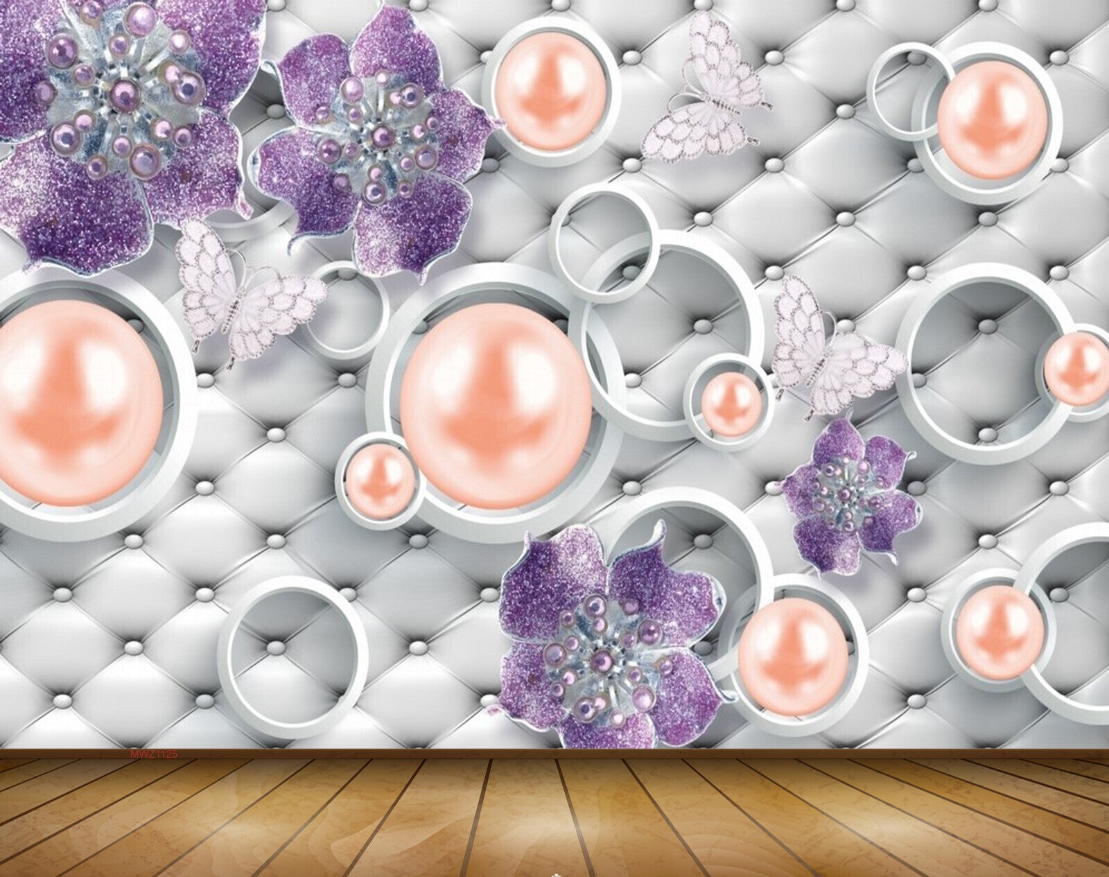 Avikalp MWZ1125 Purple Flowers Butterflies Pearls 3D HD Wallpaper Avikalp MWZ1125 Purple Flowers Butterflies Pearls 3D HD Wallpaper