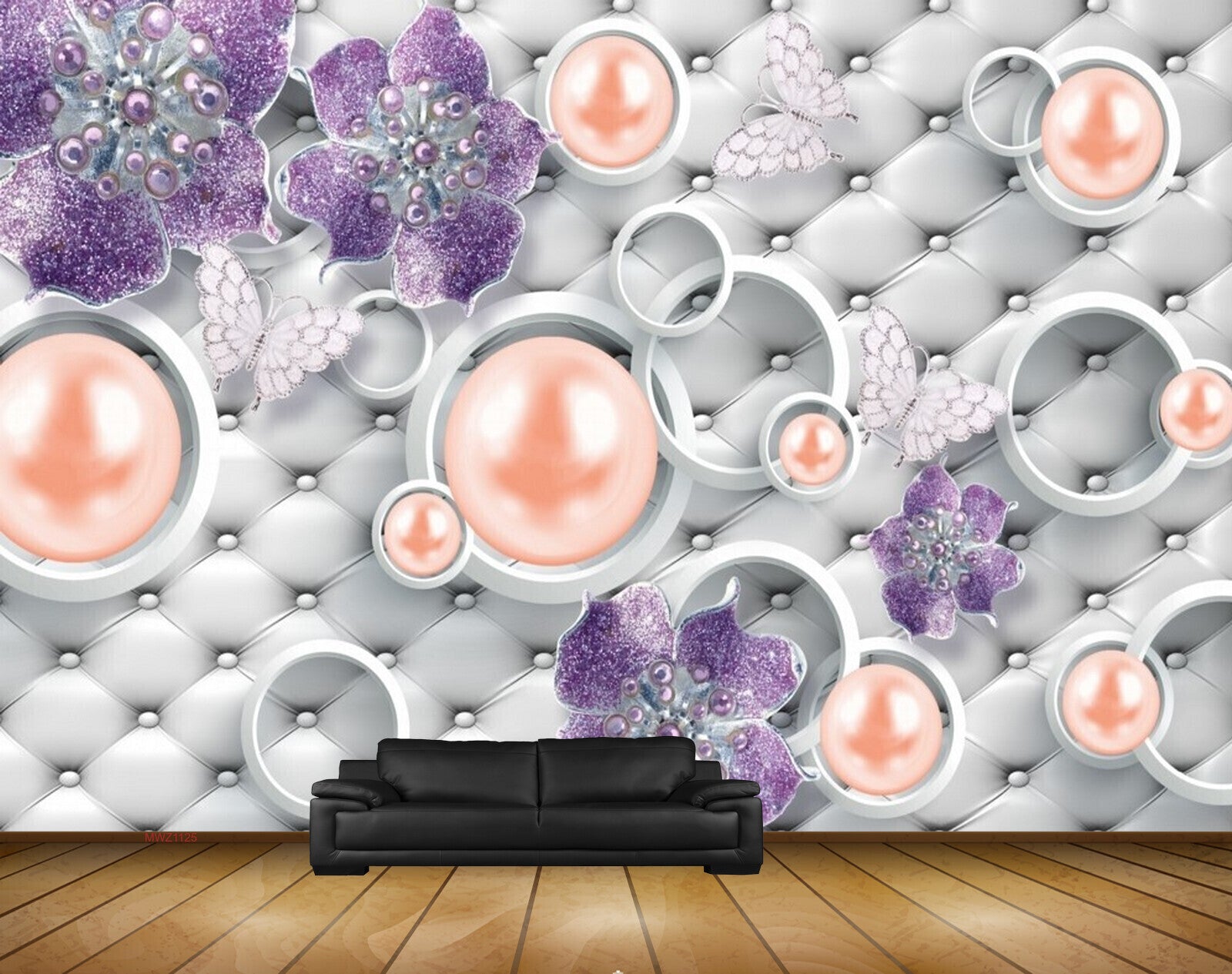 Avikalp MWZ1125 Purple Flowers Butterflies Pearls 3D HD Wallpaper Avikalp MWZ1125 Purple Flowers Butterflies Pearls 3D HD Wallpaper