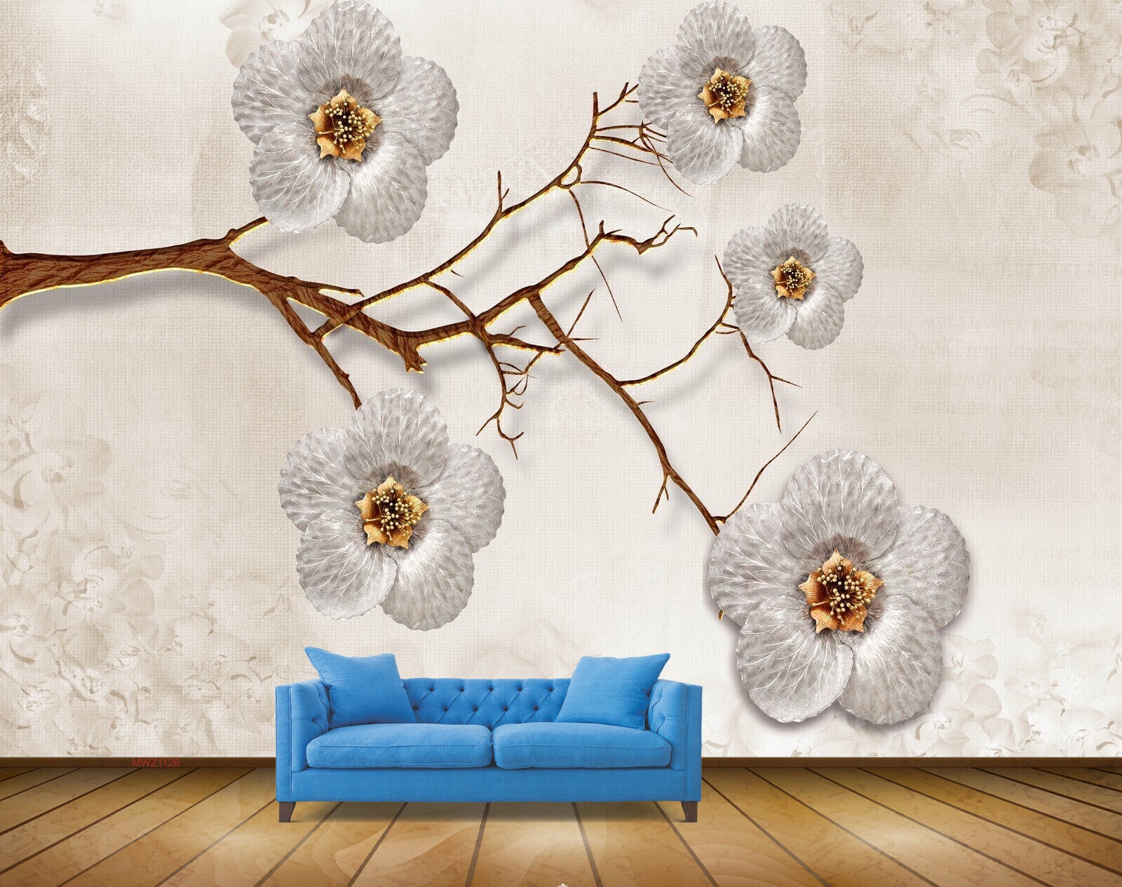 Avikalp MWZ1126 White Golden Flowers Stem 3D HD Wallpaper Avikalp MWZ1126 White Golden Flowers Stem 3D HD Wallpaper