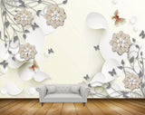 Avikalp MWZ1131 White Golden Flowers Butterflies 3D HD Wallpaper Avikalp MWZ1131 White Golden Flowers Butterflies 3D HD Wallpaper