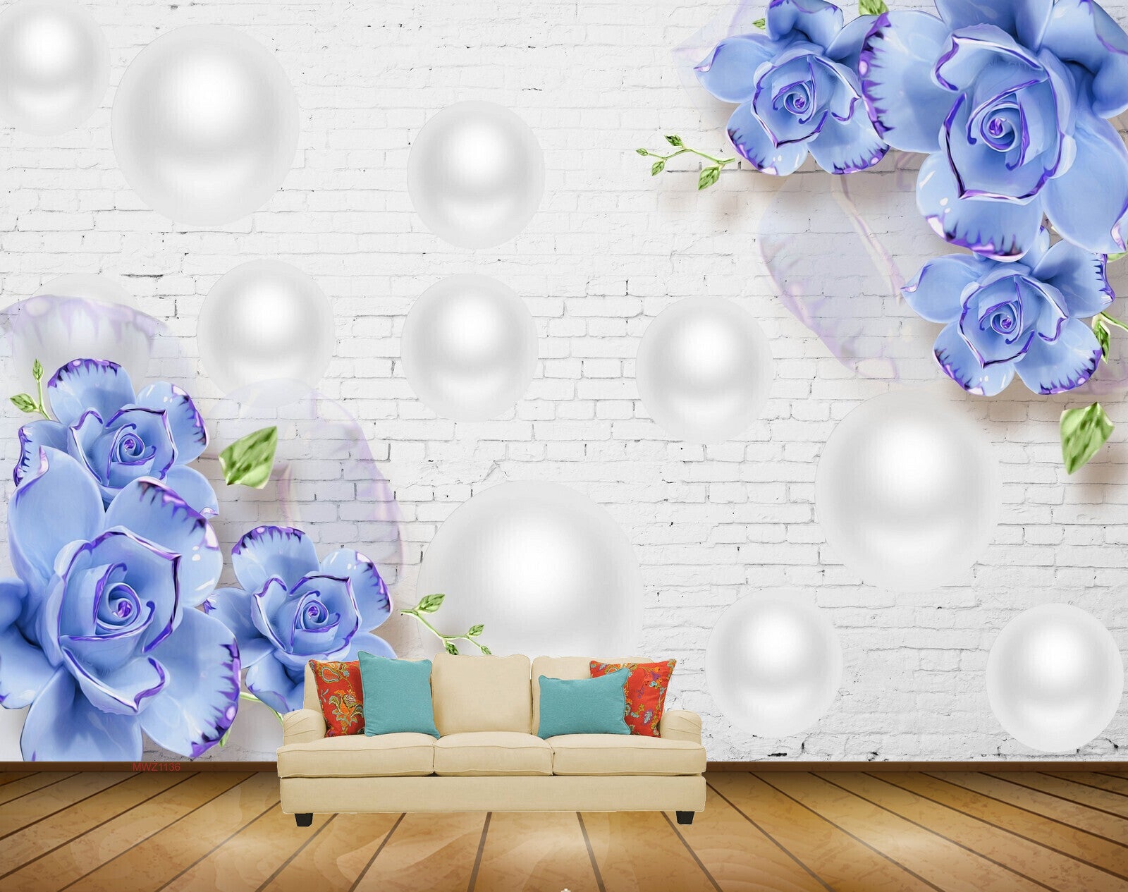 Avikalp MWZ1136 Blue Flowers Leaves HD Wallpaper Avikalp MWZ1136 Blue Flowers Leaves HD Wallpaper