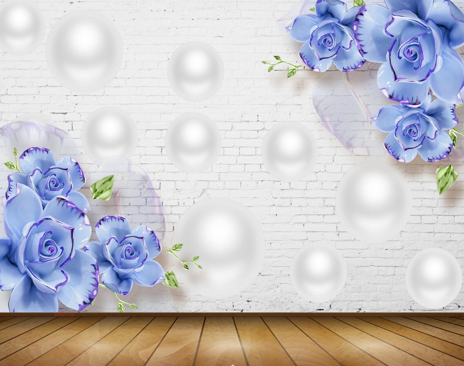 Avikalp MWZ1136 Blue Flowers Leaves 3D HD Wallpaper Avikalp MWZ1136 Blue Flowers Leaves 3D HD Wallpaper