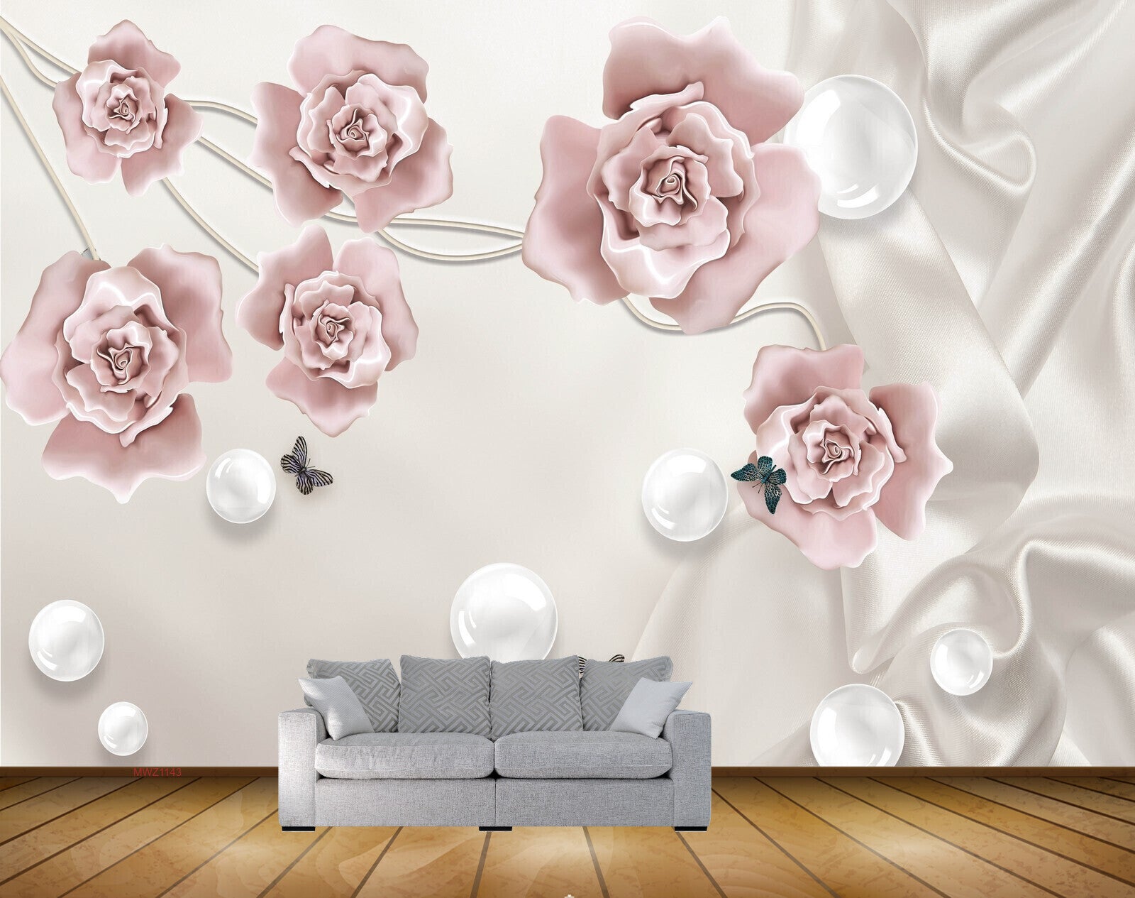 Avikalp MWZ1143 Pink Flowers Butterlies Pearls HD Wallpaper Avikalp MWZ1143 Pink Flowers Butterlies Pearls HD Wallpaper