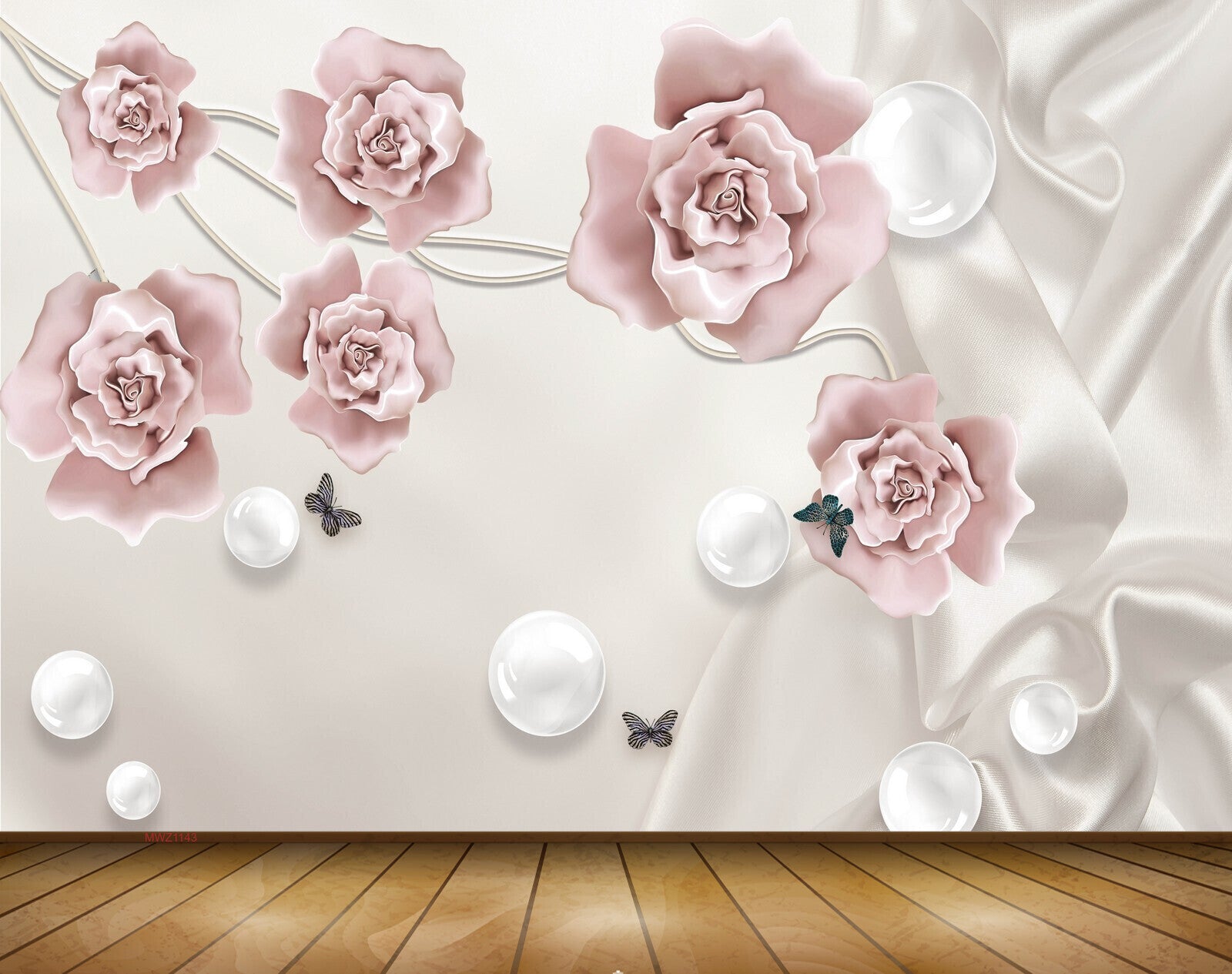 Avikalp MWZ1143 Pink Flowers Butterlies Pearls 3D HD Wallpaper Avikalp MWZ1143 Pink Flowers Butterlies Pearls 3D HD Wallpaper