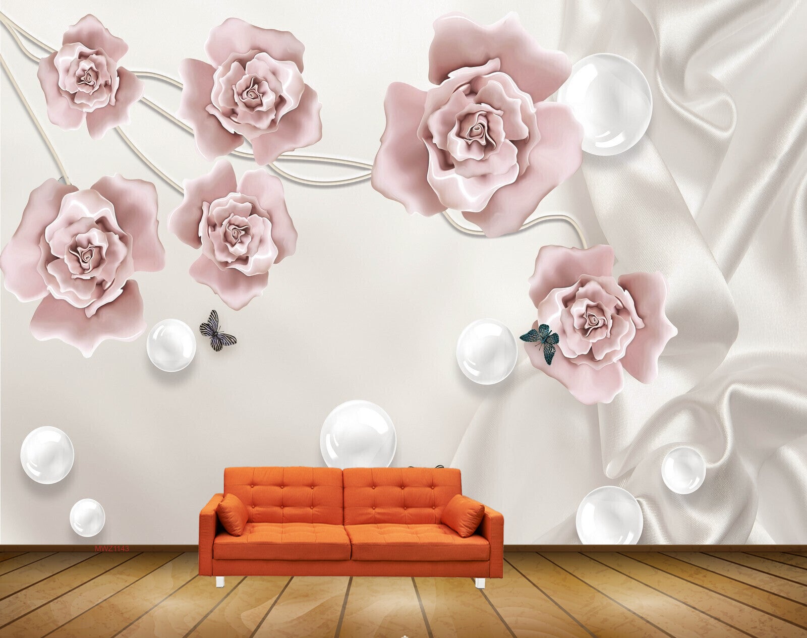 Avikalp MWZ1143 Pink Flowers Butterlies Pearls 3D HD Wallpaper Avikalp MWZ1143 Pink Flowers Butterlies Pearls 3D HD Wallpaper
