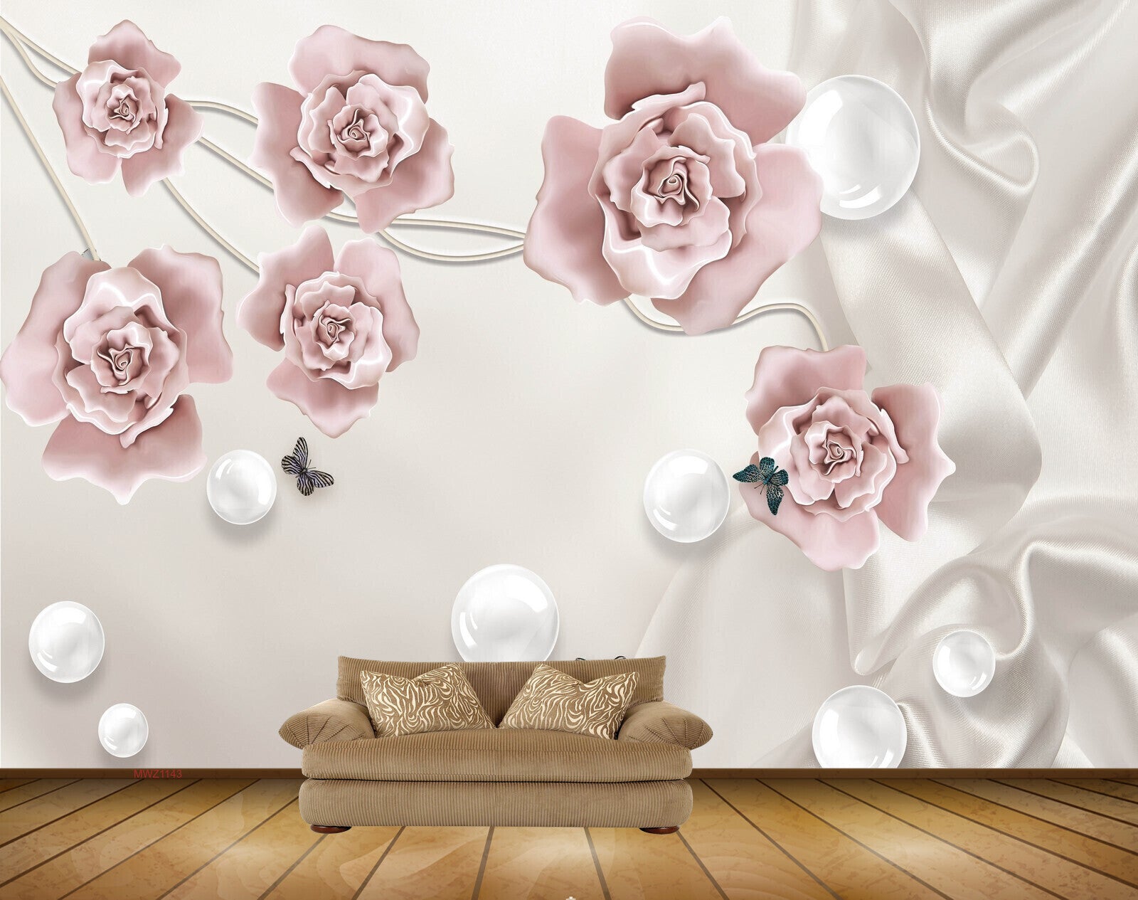 Avikalp MWZ1143 Pink Flowers Butterlies Pearls 3D HD Wallpaper Avikalp MWZ1143 Pink Flowers Butterlies Pearls 3D HD Wallpaper
