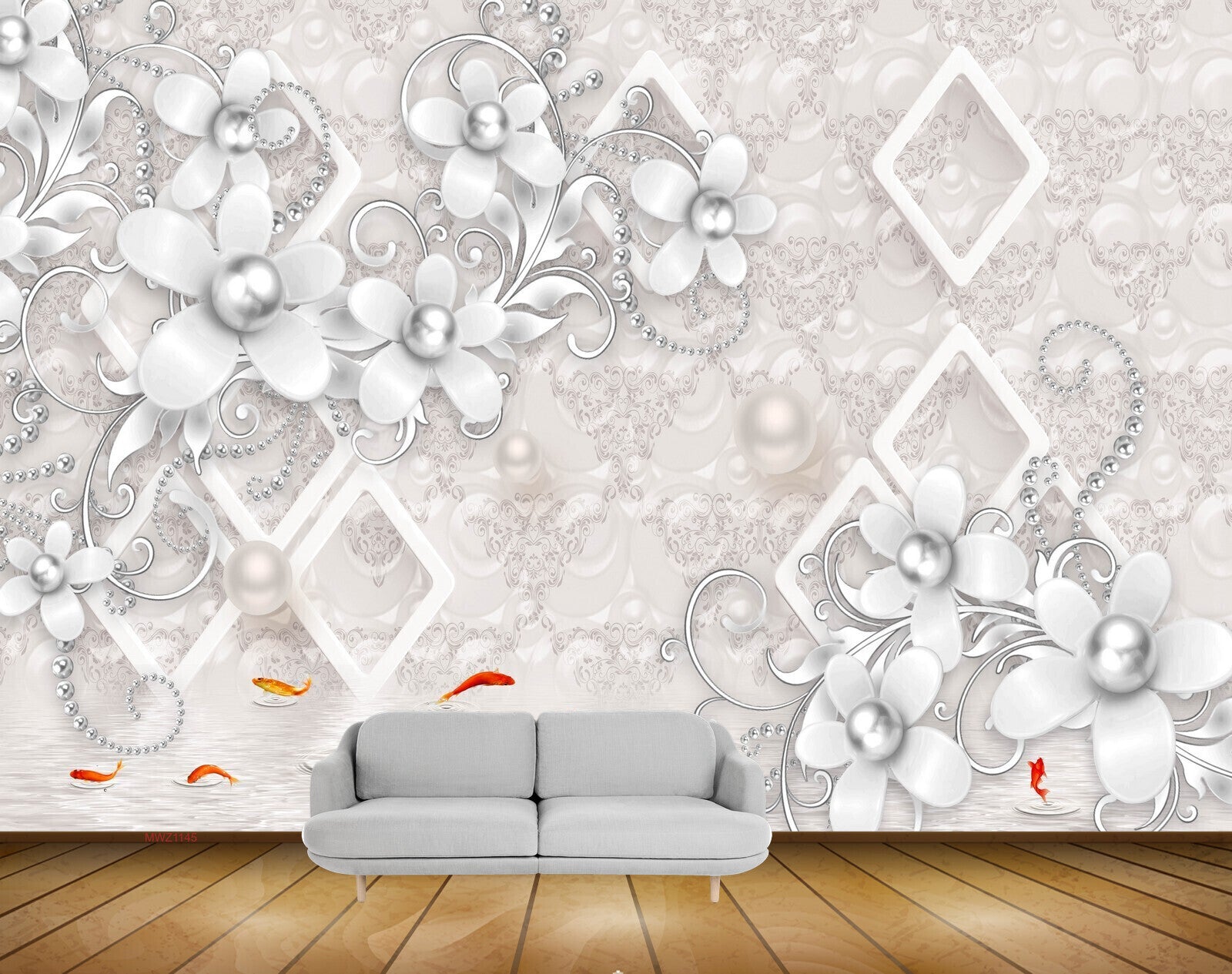 Avikalp MWZ1145 White Flowers Fishes HD Wallpaper Avikalp MWZ1145 White Flowers Fishes HD Wallpaper