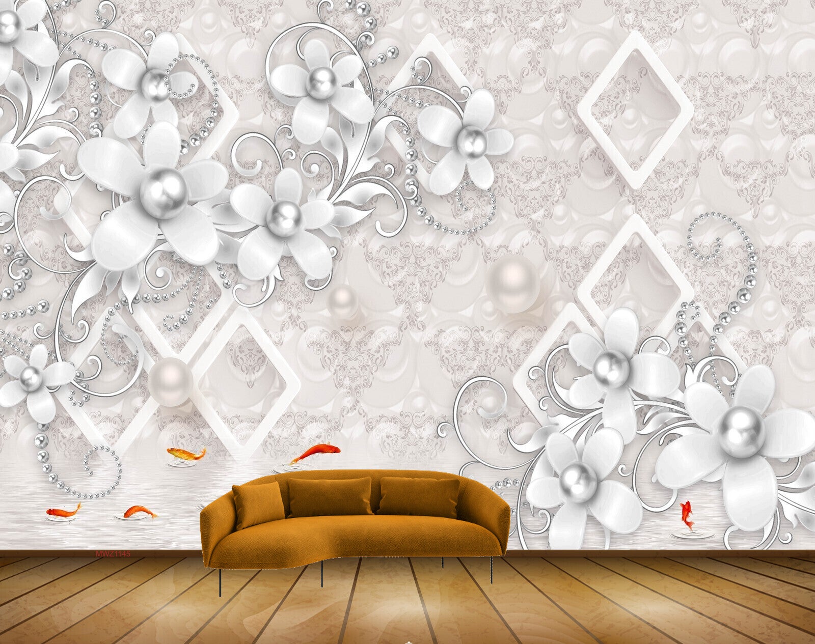 Avikalp MWZ1145 White Flowers Fishes 3D HD Wallpaper Avikalp MWZ1145 White Flowers Fishes 3D HD Wallpaper