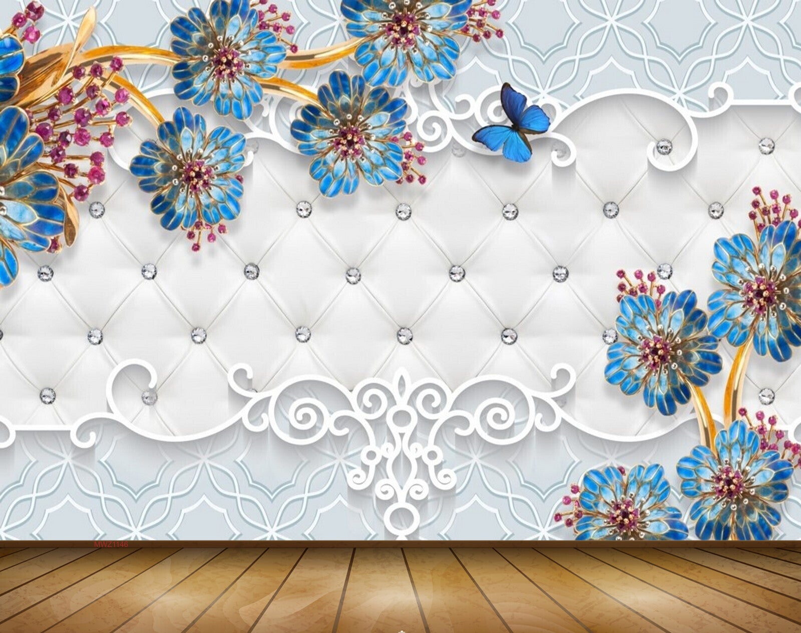 Avikalp MWZ1146 Blue Flowers Branches 3D HD Wallpaper Avikalp MWZ1146 Blue Flowers Branches 3D HD Wallpaper